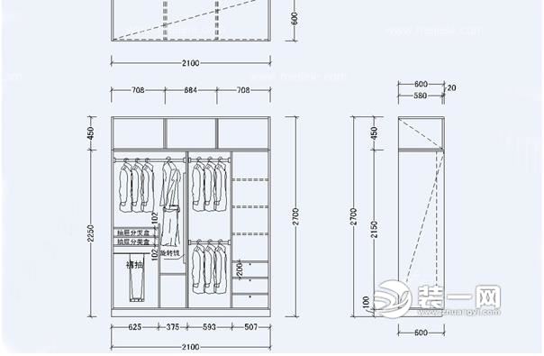 定制衣柜内部设计图 衣柜功能分区|尺寸标准详解